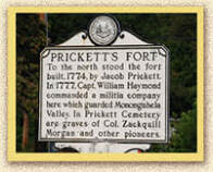 Historical sign with information about Prickett's Fort