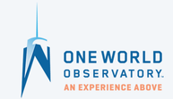 One World Observatory sign with stylized drawing of building's spire.